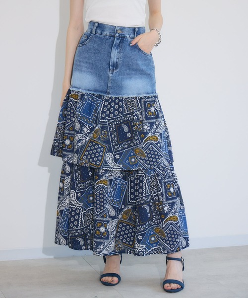 Paradise Picnic(パラダイスピクニック)の「doll up oops デニム柄ティアードスカート(デニムスカート・レディース・アイボリー/ネイビー・FREE)」の19枚目の写真