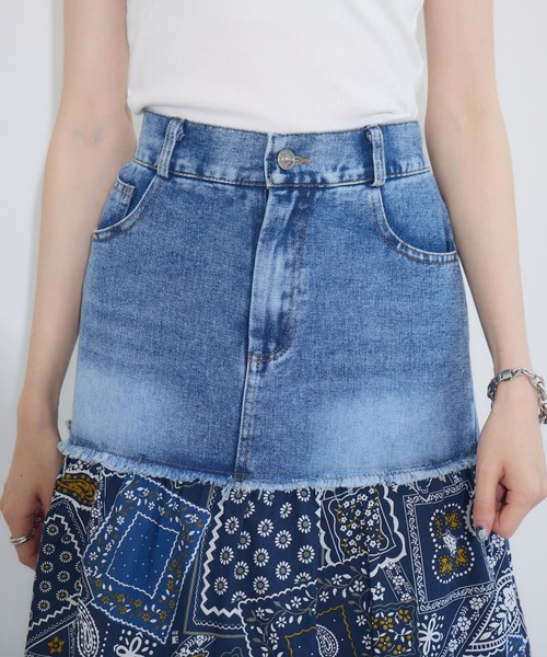 Paradise Picnic(パラダイスピクニック)の「doll up oops デニム柄ティアードスカート(デニムスカート・レディース・アイボリー/ネイビー・FREE)」の21枚目の写真