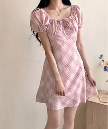 kirakiraShop（キラキラショップ）の「チェック柄 パフスリーブ ミニワンピース（ワンピース）」