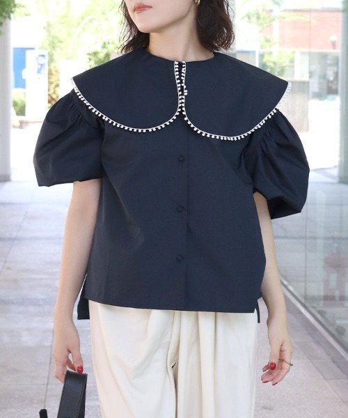 DONOBAN（ドノバン）の「ポンポンカラーブラウス（シャツ/ブラウス・レディース・ネイビー/ホワイト/ライトピンク・ONE）」の2枚目の写真