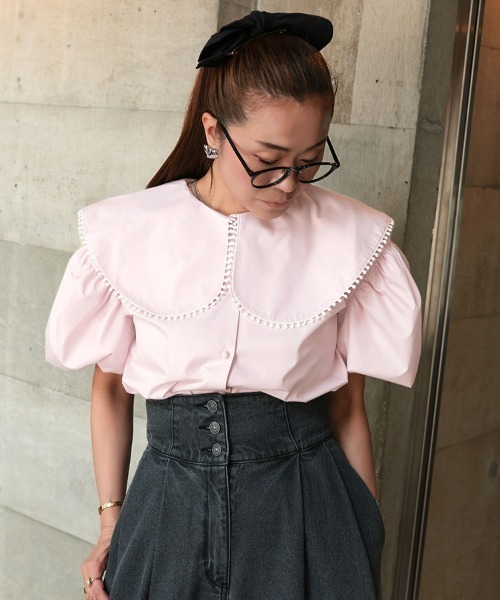 DONOBAN（ドノバン）の「ポンポンカラーブラウス（シャツ/ブラウス・レディース・ネイビー/ホワイト/ライトピンク・ONE）」の3枚目の写真