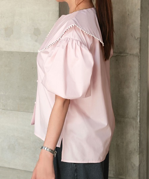 DONOBAN（ドノバン）の「ポンポンカラーブラウス（シャツ/ブラウス・レディース・ネイビー/ホワイト/ライトピンク・ONE）」の12枚目の写真