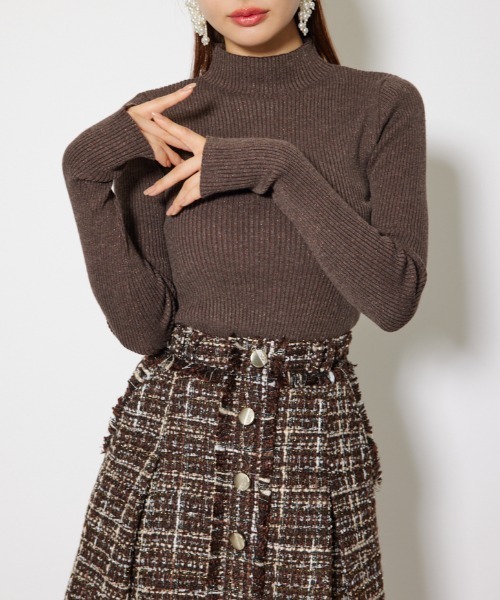 セール】サムホール付きウォッシャブルハイネックニットトップス 秋服