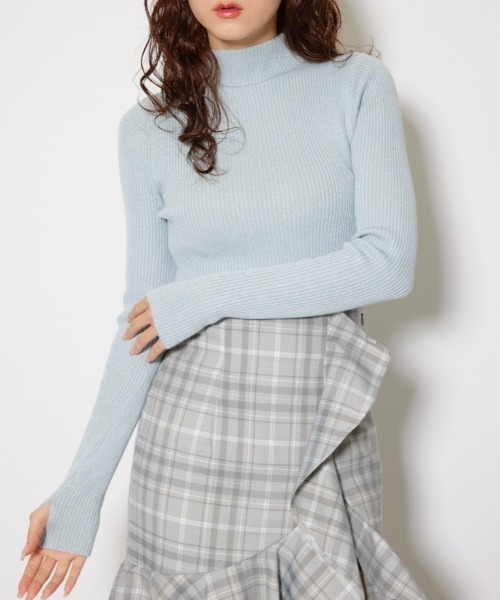 セール】サムホール付きウォッシャブルハイネックニットトップス 秋服