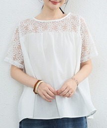 Coo+i（クーイ）の「コットン100％レース切り替え半袖チュニックブラウス（シャツ/ブラウス）」