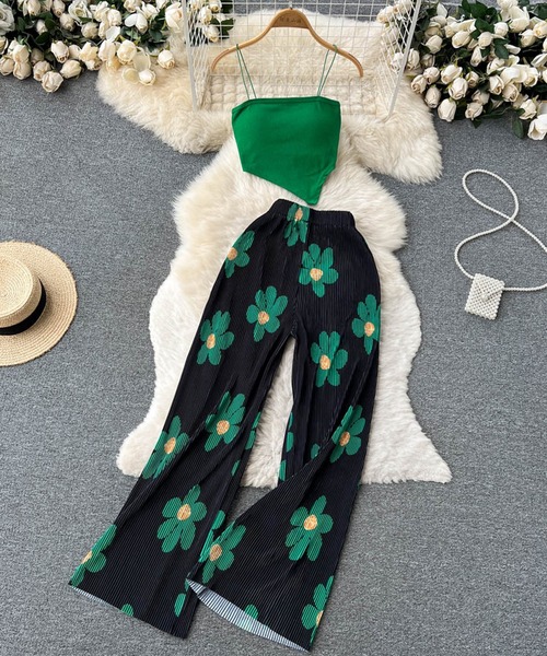 BENDER TOKYO（ベンダートウキョウ）の「ハイウエスト 花柄 フラワープリント プリーツイージーパンツ（その他パンツ・レディース・ブルー/グリーン/ピンク・M/L/XL）」の13枚目の写真