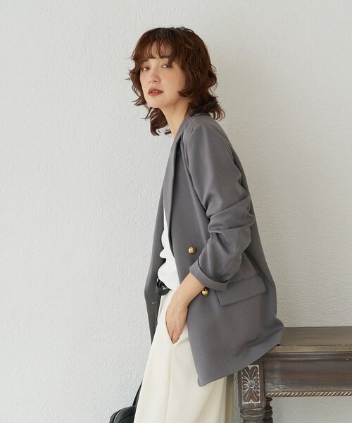 RIVE DROITE（リヴドロワ）の「【軽い着心地】ピーチツイルピークドラペルジャケット（テーラードジャケット・レディース・ブラウン/グレー/ネイビー・FREE）」の9枚目の写真