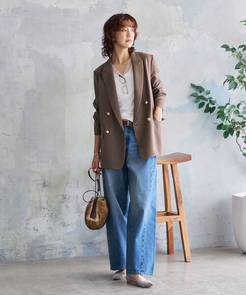 RIVE DROITE（リヴドロワ）の「【軽い着心地】ピーチツイルピークドラペルジャケット（テーラードジャケット・レディース・ブラウン/グレー/ネイビー・FREE）」の20枚目の写真