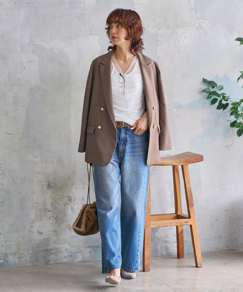 RIVE DROITE（リヴドロワ）の「【軽い着心地】ピーチツイルピークドラペルジャケット（テーラードジャケット・レディース・ブラウン/グレー/ネイビー・FREE）」の21枚目の写真