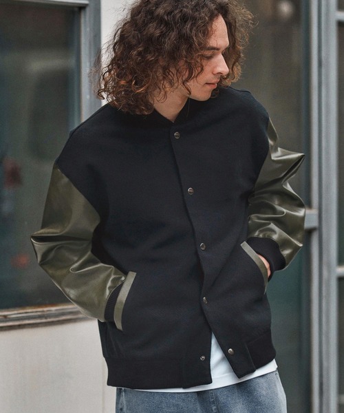 mj10975- PUレザースリーブスタジャン(25154CM)（スタジャン）｜CAMBIO