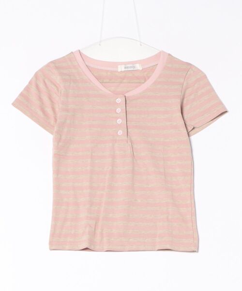 ammy.(エイミードット)の「【 ammy. / エイミードット 】 レトロ ボーダー ヘンリーネック 半袖 Tシャツ(Tシャツ/カットソー・レディース・ブラウン/ピンク/ブラック・FREE)」の5枚目の写真
