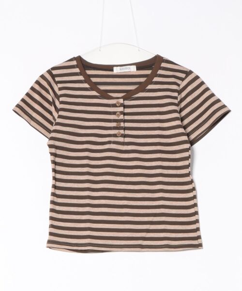 ammy.(エイミードット)の「【 ammy. / エイミードット 】 レトロ ボーダー ヘンリーネック 半袖 Tシャツ(Tシャツ/カットソー・レディース・ブラウン/ピンク/ブラック・FREE)」の7枚目の写真