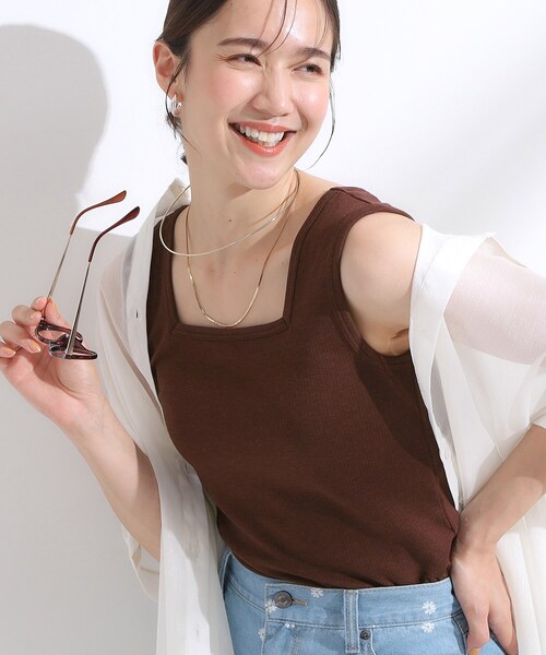 Cutie Blonde(キューティーブロンド)の「【洗える/ひんやり/前後2WAY】テレコタンクトップ(タンクトップ・レディース・ダークブラウン/ブラック/オフホワイト・02/04/01/03)」の3枚目の写真