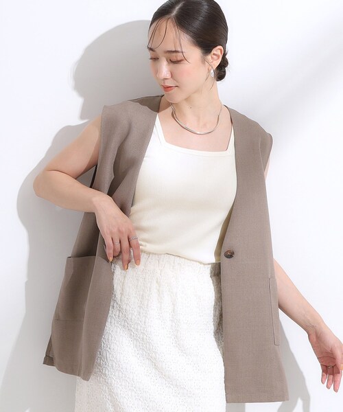 Cutie Blonde(キューティーブロンド)の「【洗える/ひんやり/前後2WAY】テレコタンクトップ(タンクトップ・レディース・ダークブラウン/ブラック/オフホワイト・02/04/01/03)」の1枚目の写真