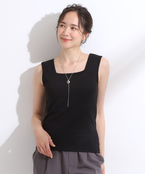 Cutie Blonde(キューティーブロンド)の「【洗える/ひんやり/前後2WAY】テレコタンクトップ(タンクトップ・レディース・ダークブラウン/ブラック/オフホワイト・02/04/01/03)」の7枚目の写真