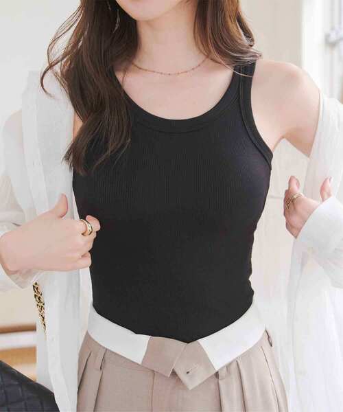 KOBE LETTUCE（コウベレタス）の「カップ付きUネックリブタンクトップ（タンクトップ・レディース・ブルー/ブラック/ホワイト・M）」の2枚目の写真