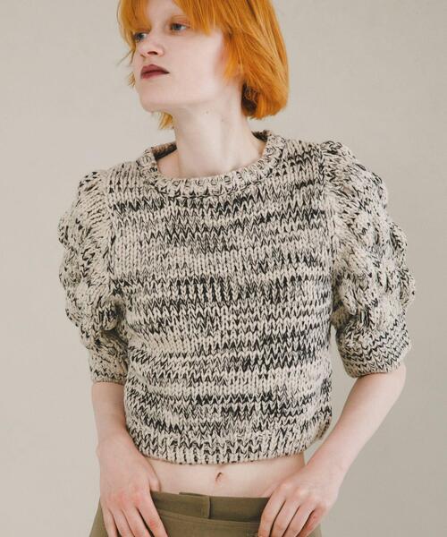 LAATO（ラート）の「lantern sleeve knit（ニット/セーター・レディース・ブラック/オフホワイト・FREE）」の2枚目の写真