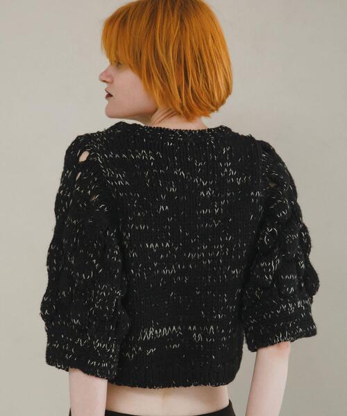 LAATO（ラート）の「lantern sleeve knit（ニット/セーター・レディース・ブラック/オフホワイト・FREE）」の3枚目の写真