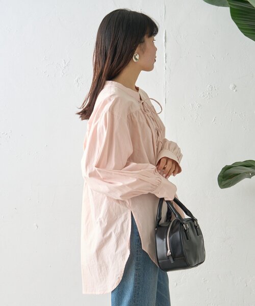 CIAOPANIC TYPY（チャオパニックティピー）の「【WEB限定】レースアップチュニック丈ギャザーブラウス（シャツ/ブラウス・レディース・ピンク/サックスブルー/ブラック/オフホワイト・ONE SIZE）」の6枚目の写真