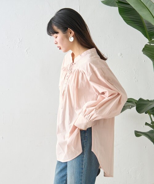 CIAOPANIC TYPY（チャオパニックティピー）の「【WEB限定】レースアップチュニック丈ギャザーブラウス（シャツ/ブラウス・レディース・ピンク/サックスブルー/ブラック/オフホワイト・ONE SIZE）」の8枚目の写真