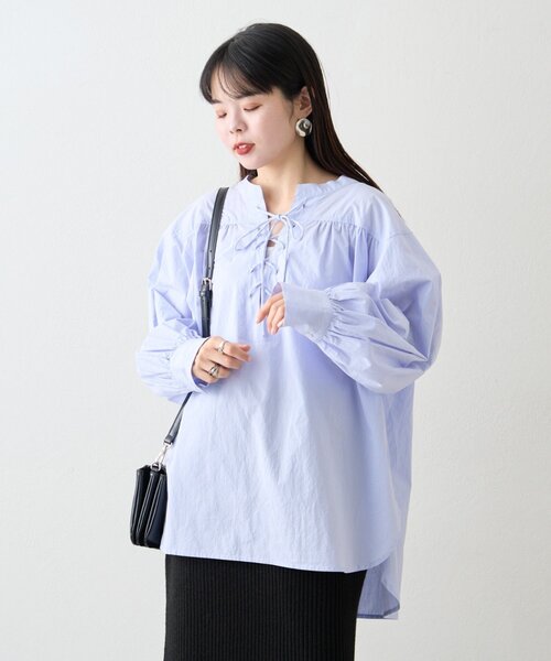 CIAOPANIC TYPY（チャオパニックティピー）の「【WEB限定】レースアップチュニック丈ギャザーブラウス（シャツ/ブラウス・レディース・ピンク/サックスブルー/ブラック/オフホワイト・ONE SIZE）」の13枚目の写真