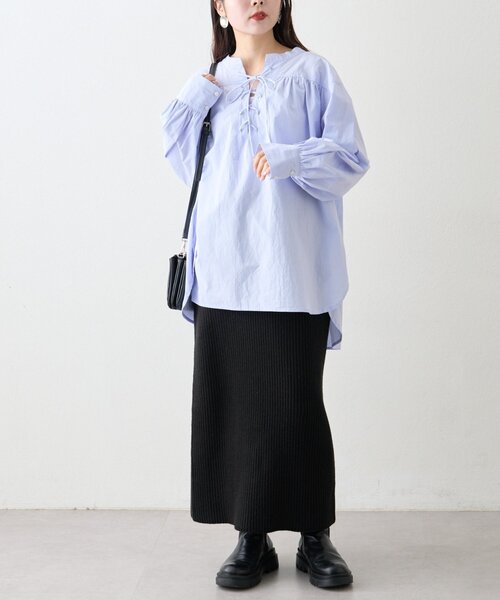 CIAOPANIC TYPY（チャオパニックティピー）の「【WEB限定】レースアップチュニック丈ギャザーブラウス（シャツ/ブラウス・レディース・ピンク/サックスブルー/ブラック/オフホワイト・ONE SIZE）」の18枚目の写真