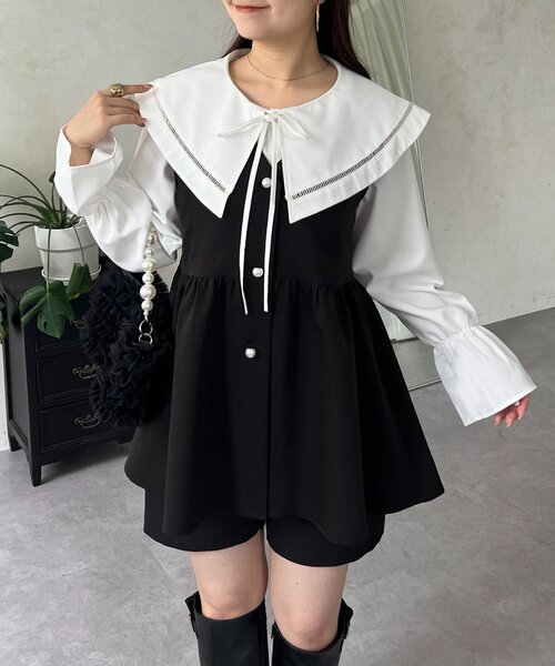 prose verse（プロズヴェール）の「ビッグレースカラーＡラインブラウス（シャツ/ブラウス・レディース・ブラック/オフホワイト・LARGE/MEDIUM）」の2枚目の写真