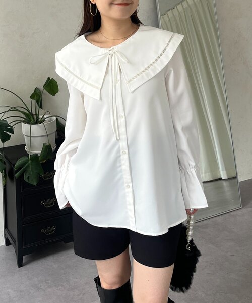 prose verse（プロズヴェール）の「ビッグレースカラーＡラインブラウス（シャツ/ブラウス・レディース・ブラック/オフホワイト・LARGE/MEDIUM）」の5枚目の写真