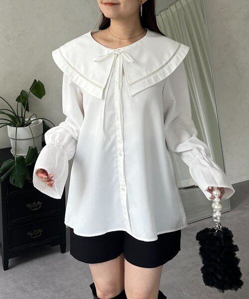 prose verse（プロズヴェール）の「ビッグレースカラーＡラインブラウス（シャツ/ブラウス・レディース・ブラック/オフホワイト・LARGE/MEDIUM）」の12枚目の写真