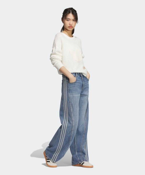 海外限定 adidas ルーズデニムパンツ ストライプ ブラック Sサイズ 海外限定 adidas ルーズデニムパンツ ストライプ ブラック S