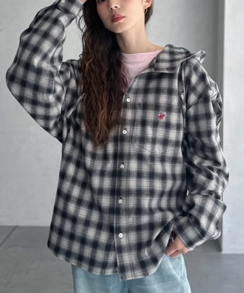 BEVERLY HILLS POLO CLUB（ビバリーヒルズポロクラブ）の「【BEVERLY HILLS POLO CLUB】ネルチェック シャツ パーカー（シャツ/ブラウス・レディース・グレー/ブルー・FREE）」の2枚目の写真
