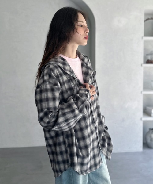 BEVERLY HILLS POLO CLUB（ビバリーヒルズポロクラブ）の「【BEVERLY HILLS POLO CLUB】ネルチェック シャツ パーカー（シャツ/ブラウス・レディース・グレー/ブルー・FREE）」の10枚目の写真