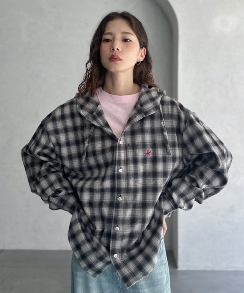 BEVERLY HILLS POLO CLUB（ビバリーヒルズポロクラブ）の「【BEVERLY HILLS POLO CLUB】ネルチェック シャツ パーカー（シャツ/ブラウス・レディース・グレー/ブルー・FREE）」の9枚目の写真