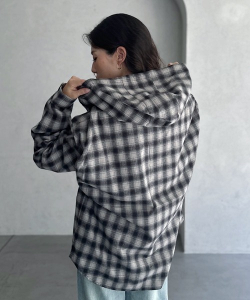 BEVERLY HILLS POLO CLUB（ビバリーヒルズポロクラブ）の「【BEVERLY HILLS POLO CLUB】ネルチェック シャツ パーカー（シャツ/ブラウス・レディース・グレー/ブルー・FREE）」の5枚目の写真