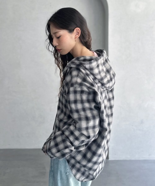 BEVERLY HILLS POLO CLUB（ビバリーヒルズポロクラブ）の「【BEVERLY HILLS POLO CLUB】ネルチェック シャツ パーカー（シャツ/ブラウス・レディース・グレー/ブルー・FREE）」の8枚目の写真