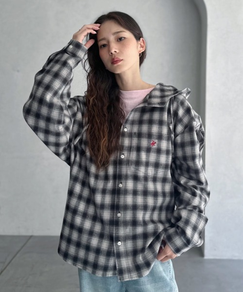 BEVERLY HILLS POLO CLUB（ビバリーヒルズポロクラブ）の「【BEVERLY HILLS POLO CLUB】ネルチェック シャツ パーカー（シャツ/ブラウス・レディース・グレー/ブルー・FREE）」の12枚目の写真