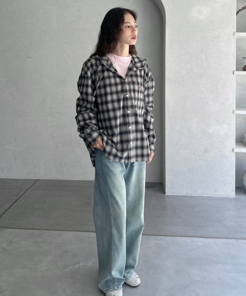 BEVERLY HILLS POLO CLUB（ビバリーヒルズポロクラブ）の「【BEVERLY HILLS POLO CLUB】ネルチェック シャツ パーカー（シャツ/ブラウス・レディース・グレー/ブルー・FREE）」の6枚目の写真