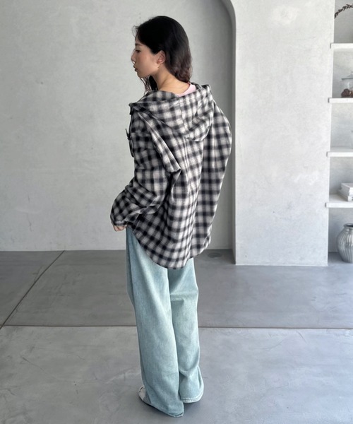 BEVERLY HILLS POLO CLUB（ビバリーヒルズポロクラブ）の「【BEVERLY HILLS POLO CLUB】ネルチェック シャツ パーカー（シャツ/ブラウス・レディース・グレー/ブルー・FREE）」の4枚目の写真