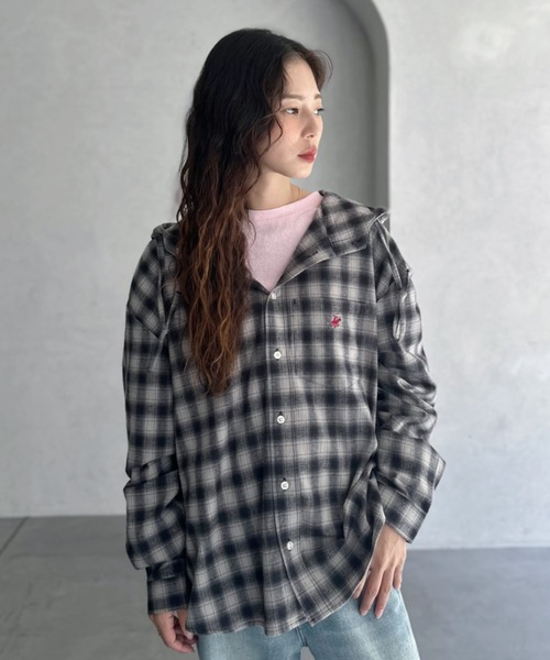 BEVERLY HILLS POLO CLUB（ビバリーヒルズポロクラブ）の「【BEVERLY HILLS POLO CLUB】ネルチェック シャツ パーカー（シャツ/ブラウス・レディース・グレー/ブルー・FREE）」の19枚目の写真