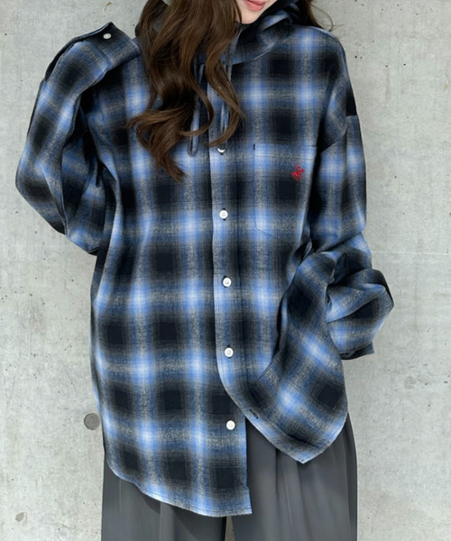 BEVERLY HILLS POLO CLUB（ビバリーヒルズポロクラブ）の「【BEVERLY HILLS POLO CLUB】ネルチェック シャツ パーカー（シャツ/ブラウス・レディース・グレー/ブルー・FREE）」の11枚目の写真