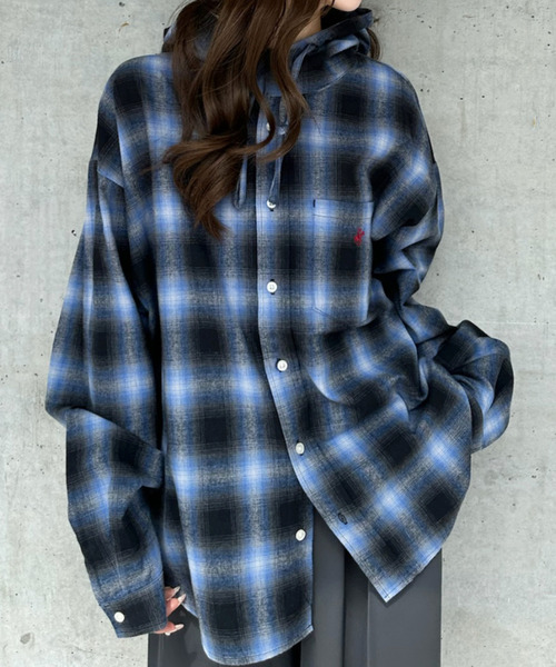 BEVERLY HILLS POLO CLUB（ビバリーヒルズポロクラブ）の「【BEVERLY HILLS POLO CLUB】ネルチェック シャツ パーカー（シャツ/ブラウス・レディース・グレー/ブルー・FREE）」の13枚目の写真