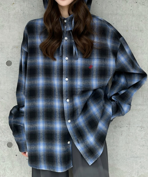 BEVERLY HILLS POLO CLUB（ビバリーヒルズポロクラブ）の「【BEVERLY HILLS POLO CLUB】ネルチェック シャツ パーカー（シャツ/ブラウス・レディース・グレー/ブルー・FREE）」の3枚目の写真