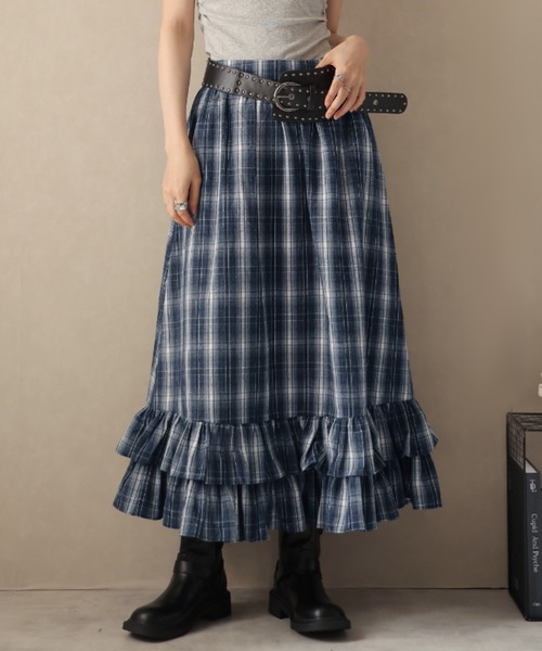Ulysses(ユリシス)の「裾ティアードフリルチェックロングスカート(スカート・レディース・ネイビー・S/M)」の6枚目の写真