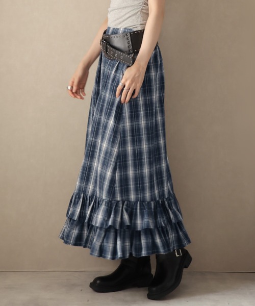 Ulysses(ユリシス)の「裾ティアードフリルチェックロングスカート(スカート・レディース・ネイビー・S/M)」の10枚目の写真