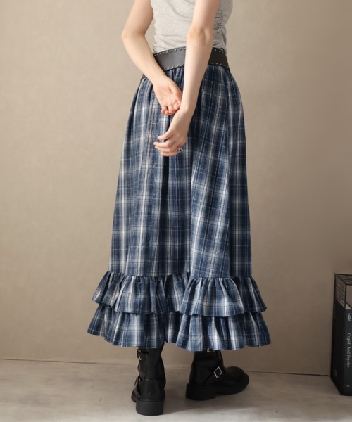 Ulysses(ユリシス)の「裾ティアードフリルチェックロングスカート(スカート・レディース・ネイビー・S/M)」の13枚目の写真