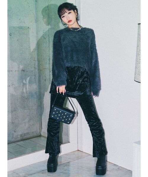 MURUA(ムルーア)の「スカートレイヤードシャーリングベロアパンツ(その他パンツ・レディース・ブラウン/ブラック・2/1)」の2枚目の写真
