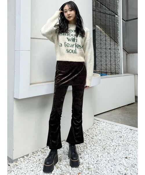 MURUA(ムルーア)の「スカートレイヤードシャーリングベロアパンツ(その他パンツ・レディース・ブラウン/ブラック・2/1)」の7枚目の写真