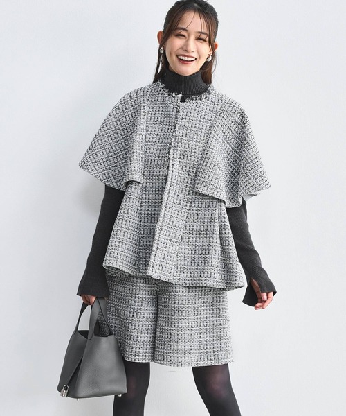 ツイード ケープ ジャケット ＆ 選べる パンツ セットアップ スーツ B