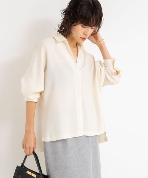 NOLLEY’S Sophi（ノーリーズソフィ）の「《morisachiシリーズとセットアップ対応》ウォッシャブルダブルサテンスキッパーブラウス（シャツ/ブラウス・レディース・キナリ/ネイビー/ブラウン・38）」の20枚目の写真