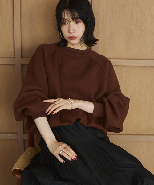 hunch（ハンチ）の「【WEB限定/別注】スウェットライク 無地ニット（ニット/セーター・レディース・ブラウン/アイボリー/ブラック・FREE）」の14枚目の写真